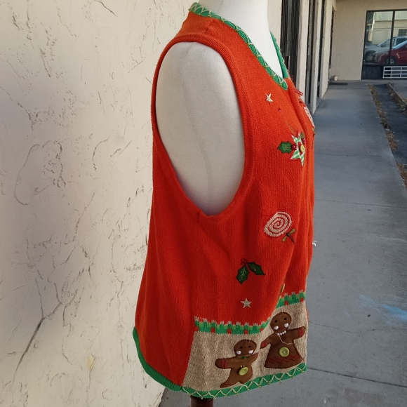 Vintage Orange Christmas Sweater Vest - Picture 4 of 9